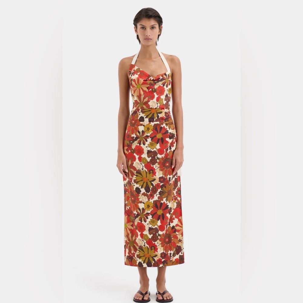 NWT SIR The Label CASTELLA GATHERED MIDI DRESS